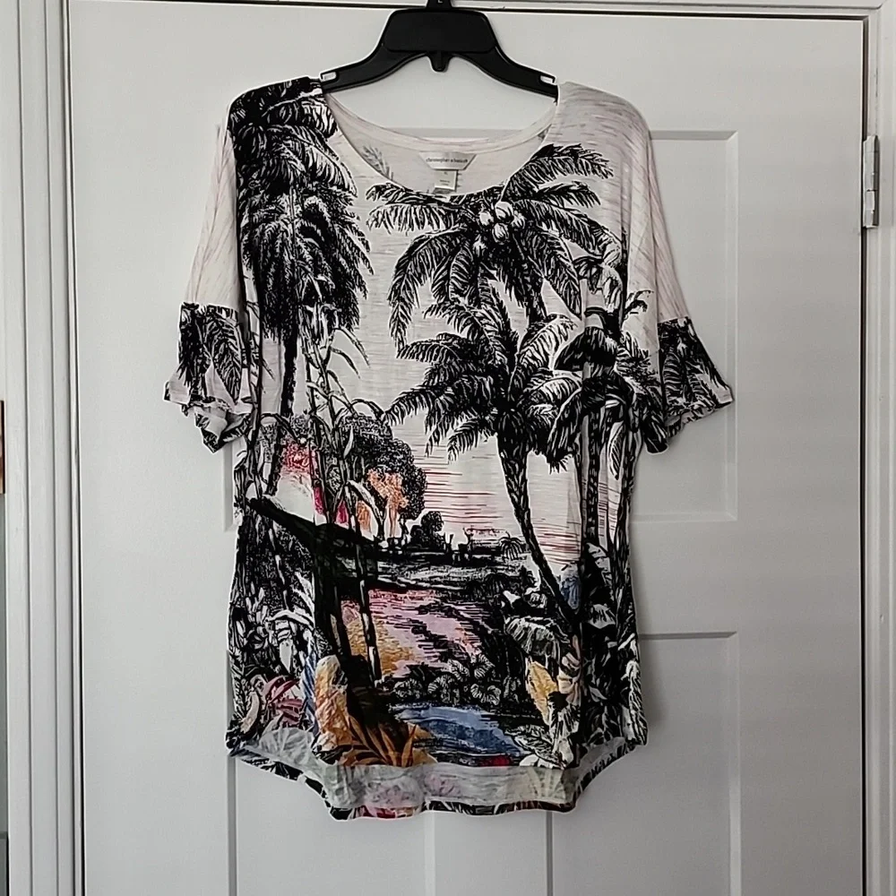 NWT. Christopher & Banks. Short sleeve print top. XL - Picture 1 of 7